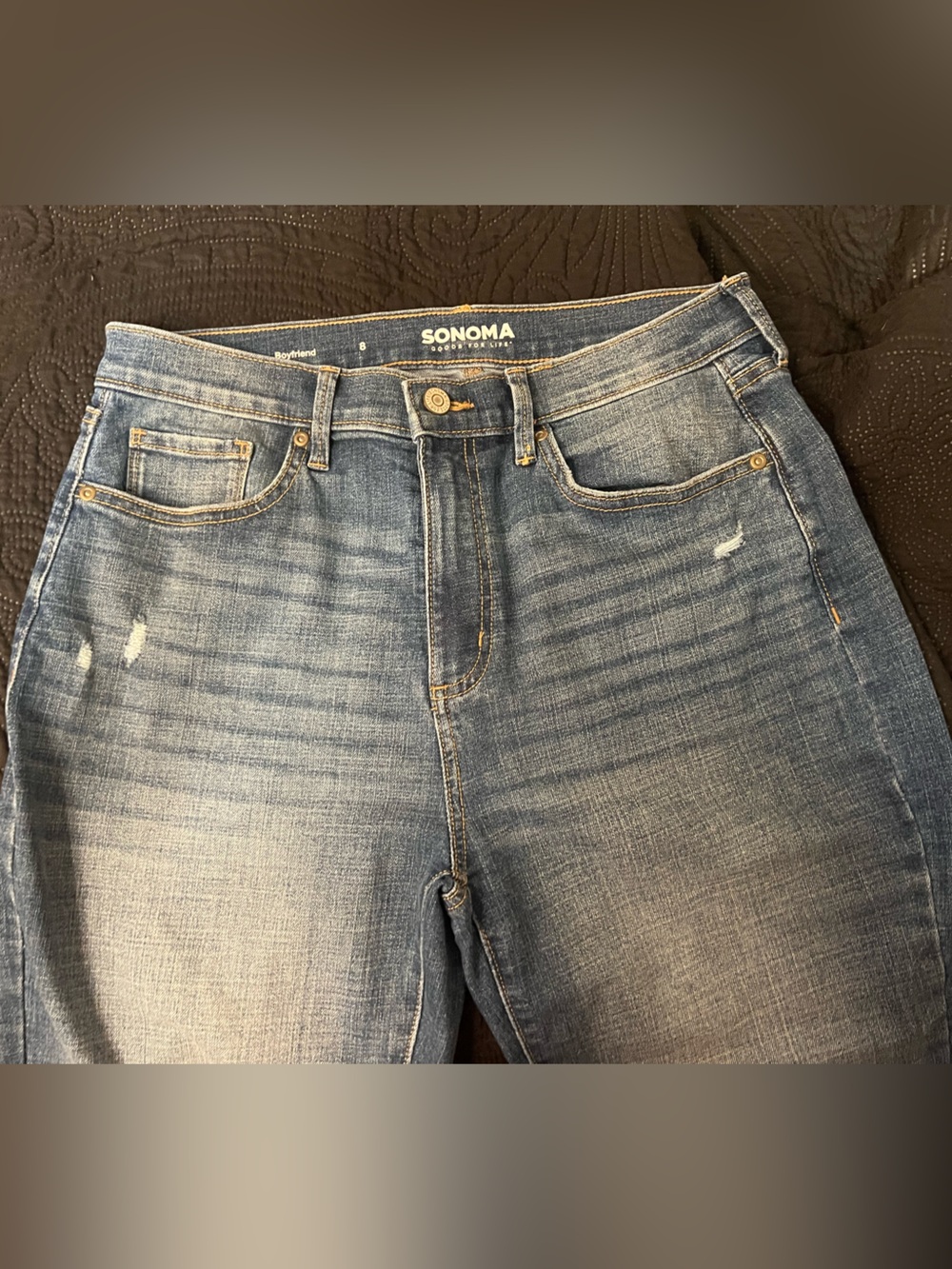 Sonoma Goods For Life Boyfriend Jeans Size 8 Distressed Cuffed Stretch Denim